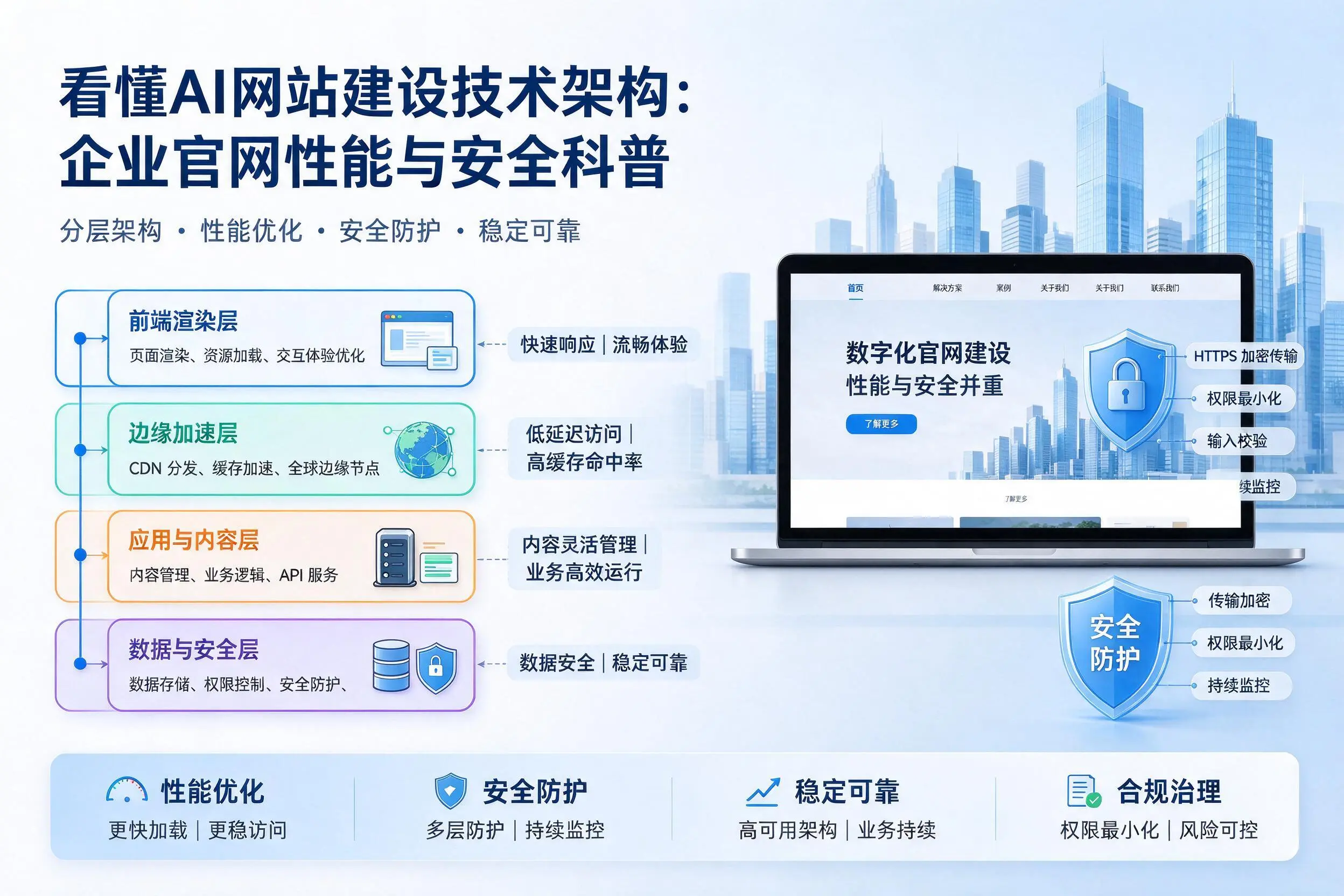 看懂AI网站建设技术架构:双鸭山企业官网性能与安全科普